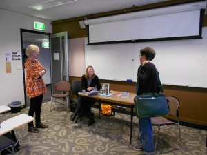 Anna talking with students at the University of Adelaide